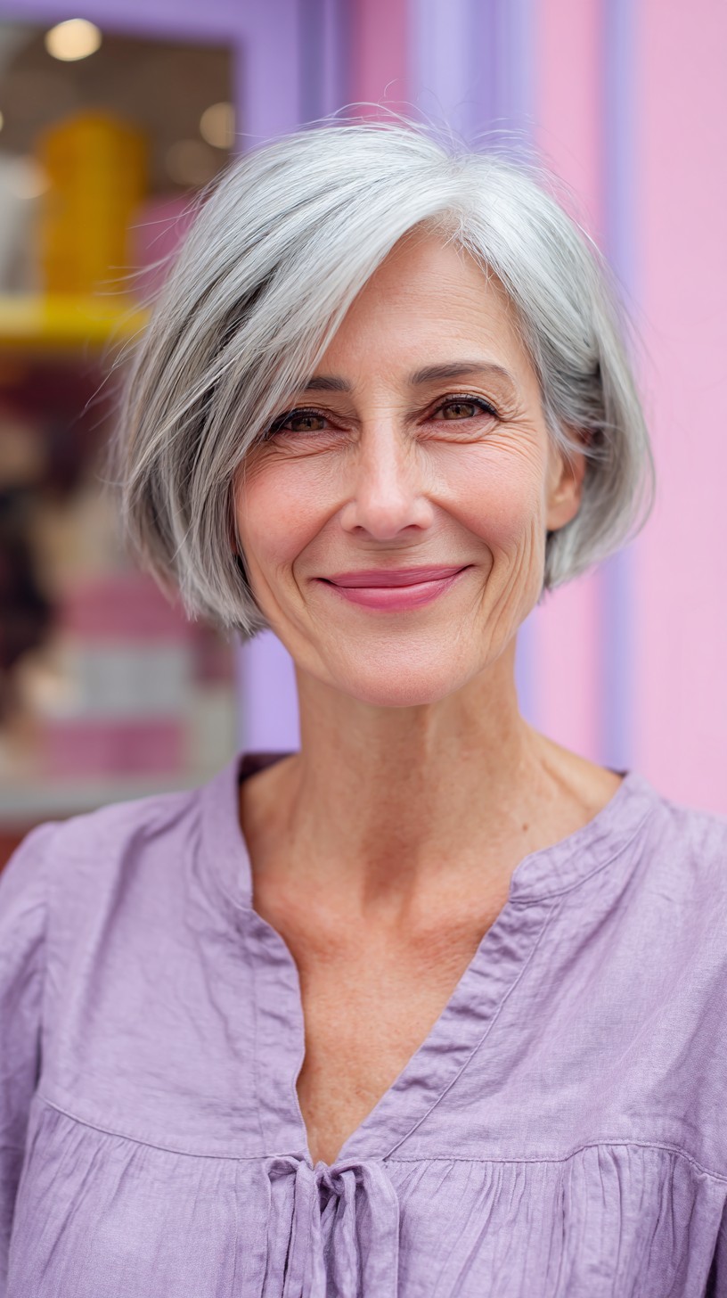 Sleek Silver Layered Bob for Women Over 60