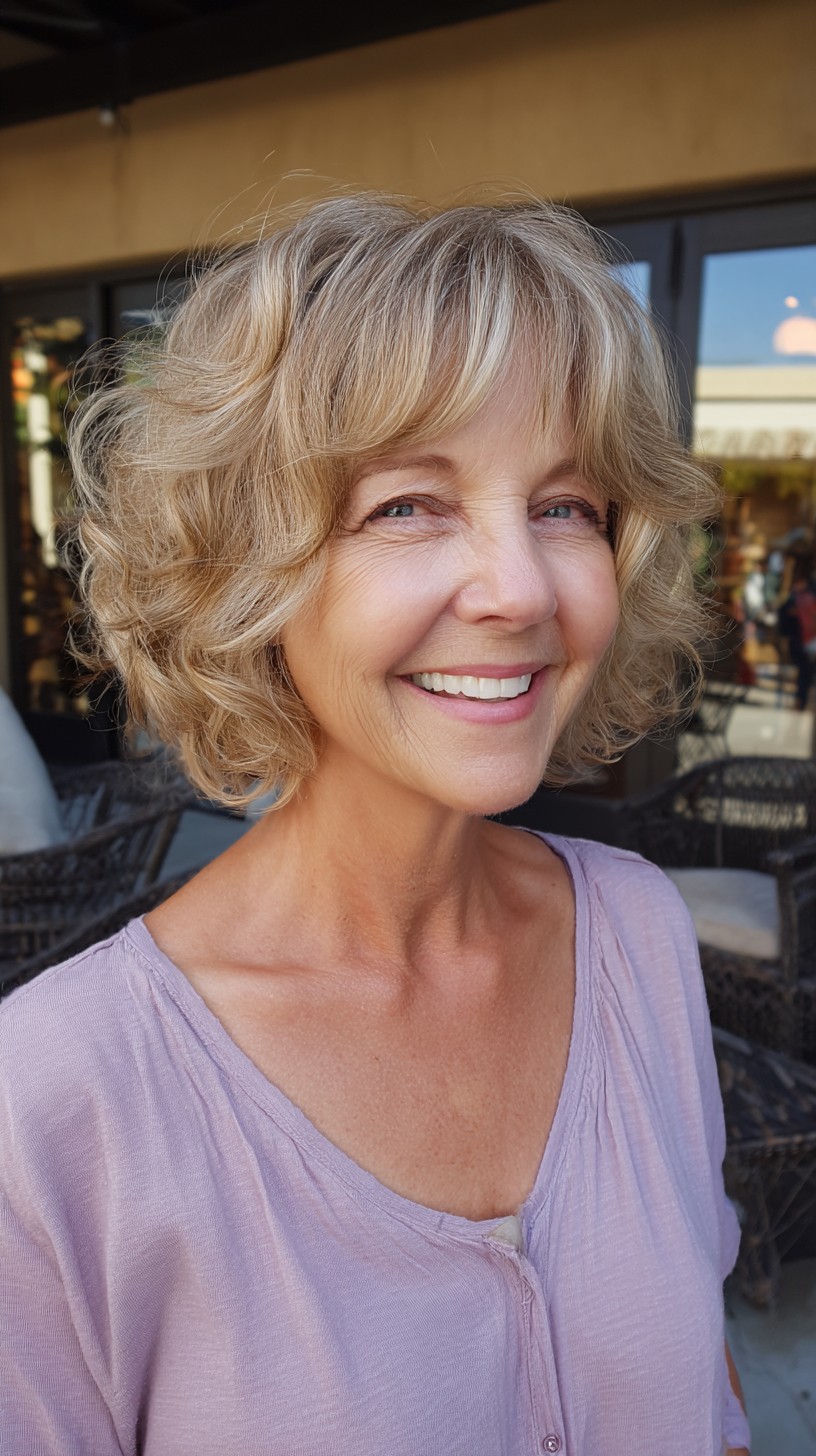 Soft Blonde Curled Bob with Layered Flair