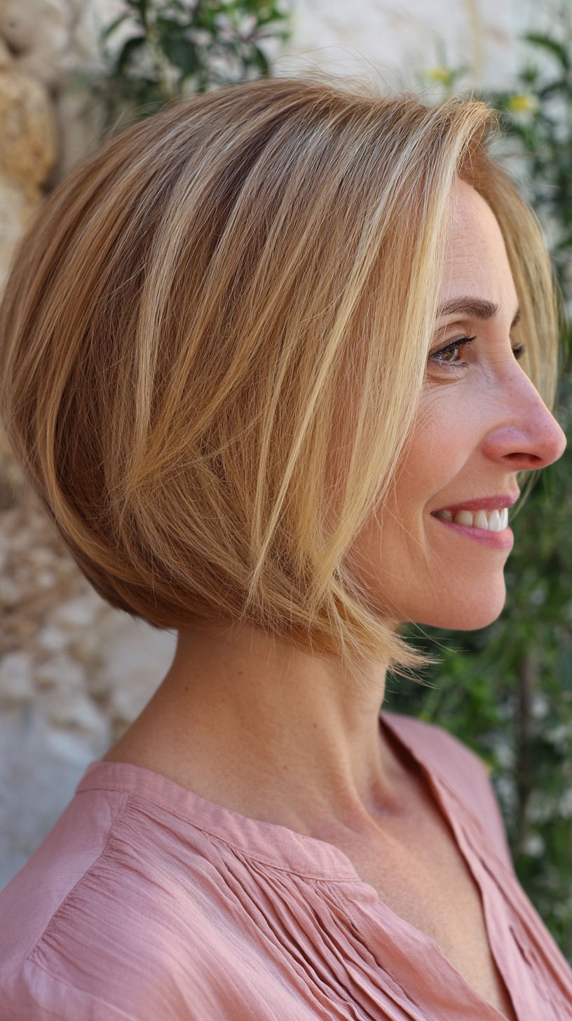 Soft-Blonde Tapered Bob with Natural Highlights