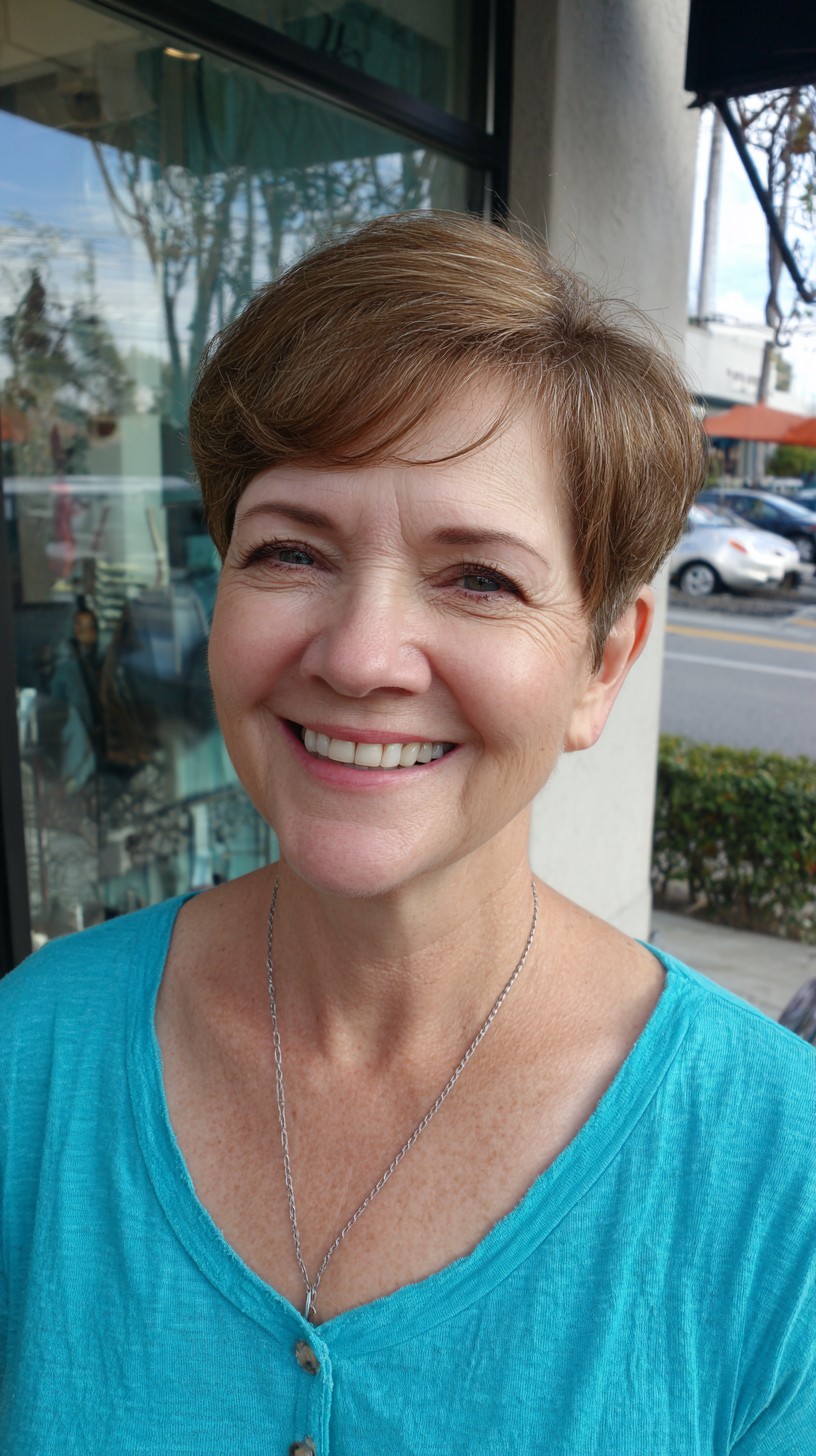 Soft Chestnut Curved Pixie with Side Sweep