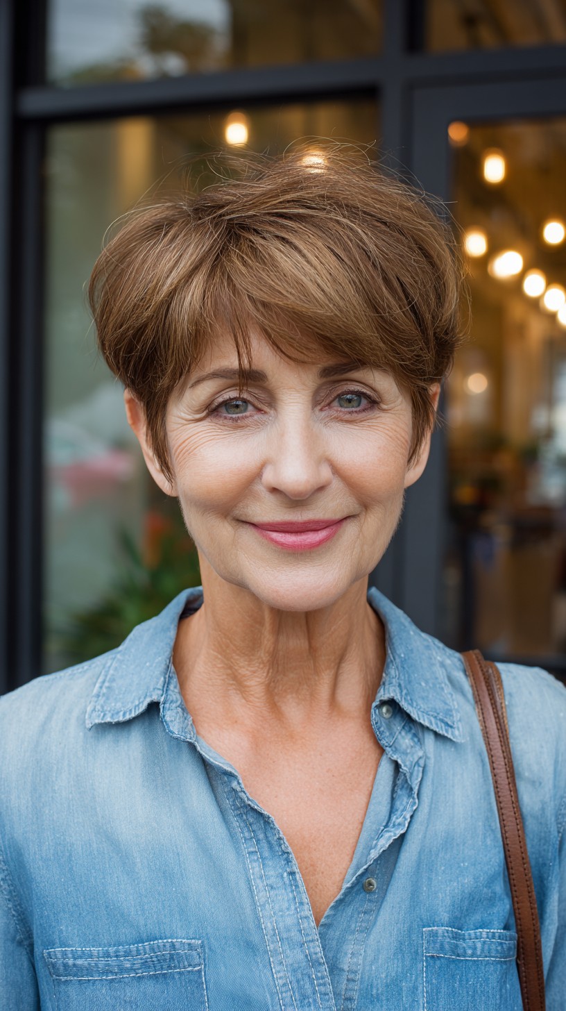 Soft Chestnut Textured Shag for Mature Women