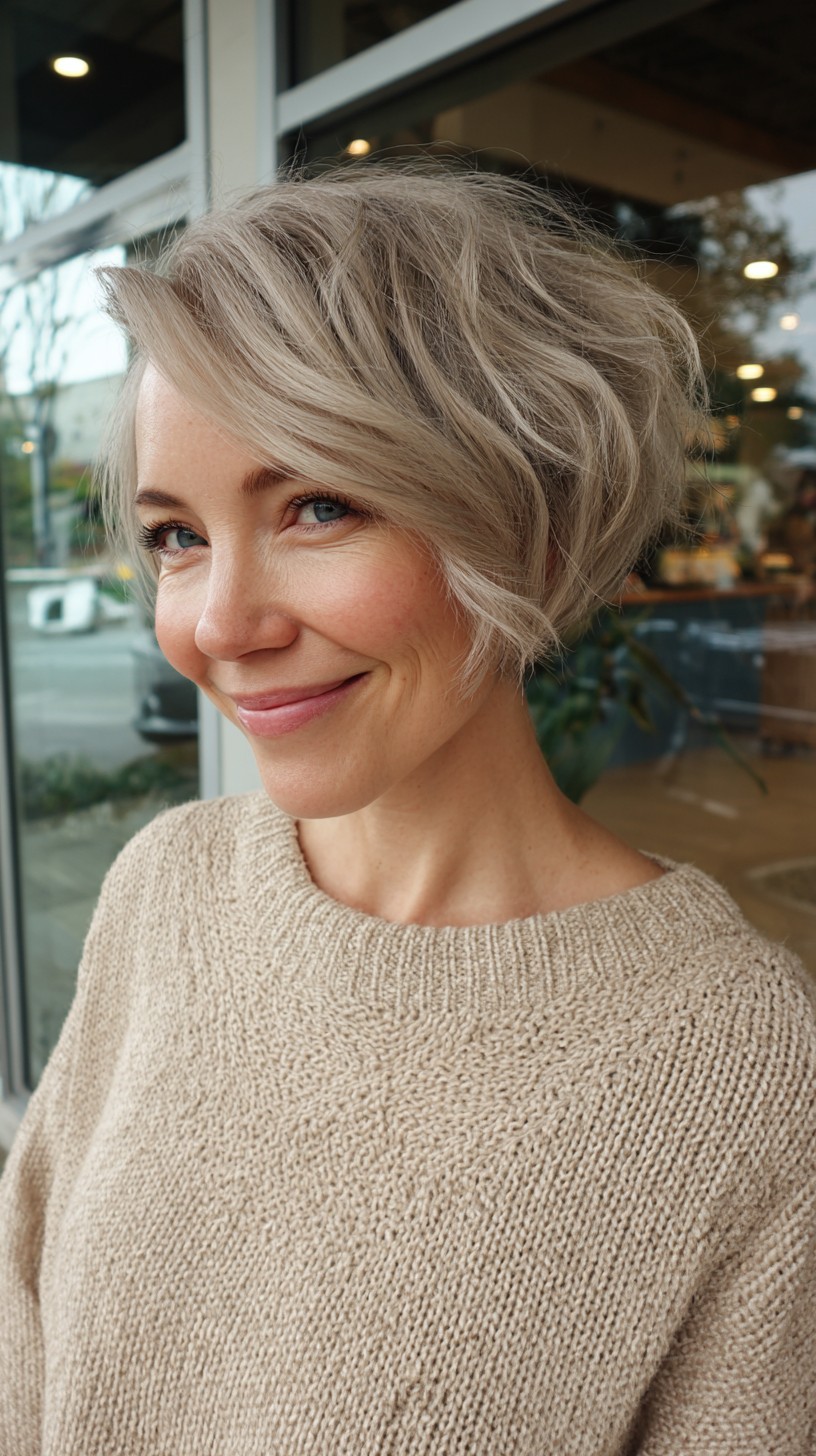 Soft Silver Layered Bob with Natural Movement