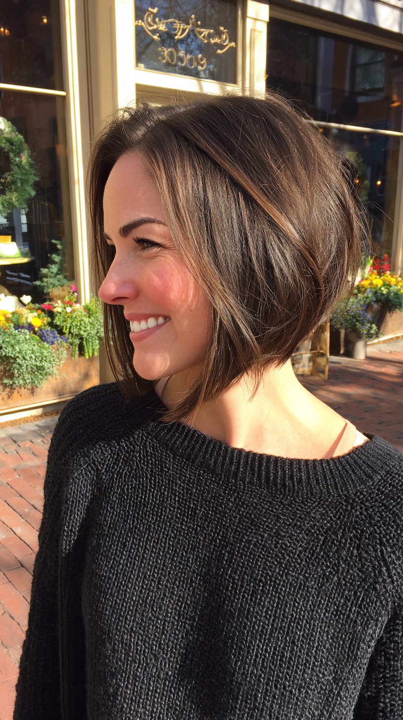 Subtle Chestnut A-Line Bob with Textured Ends