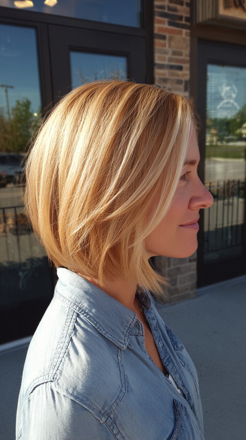 Sun-Kissed Blonde Layered Bob with Natural Flow