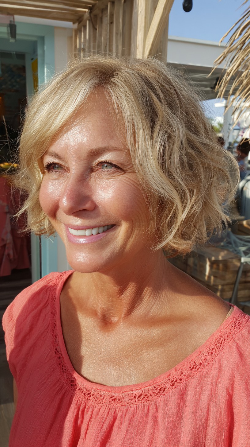 Sun-Kissed Blonde Waves Cut for Mature Women