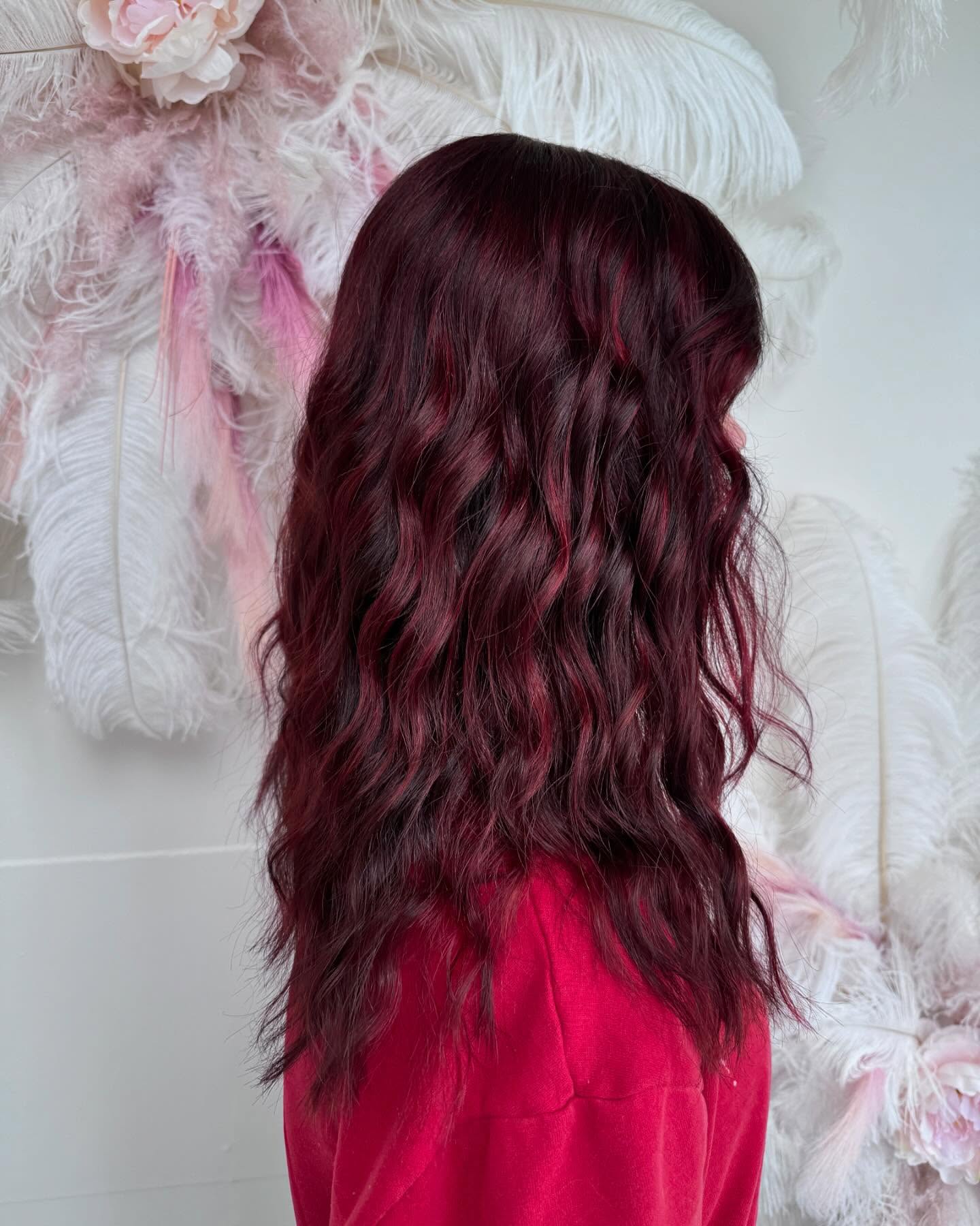 Textured Brown Waves with Deep Red Highlights