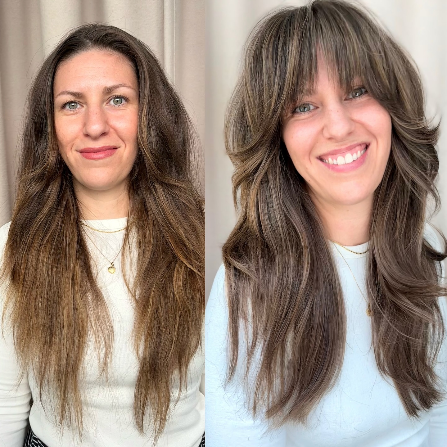 Textured Brunette Shag with Cascading Curtain Bangs