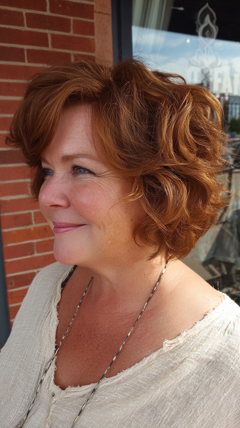 Vibrant Copper Curly Bob with Side Part