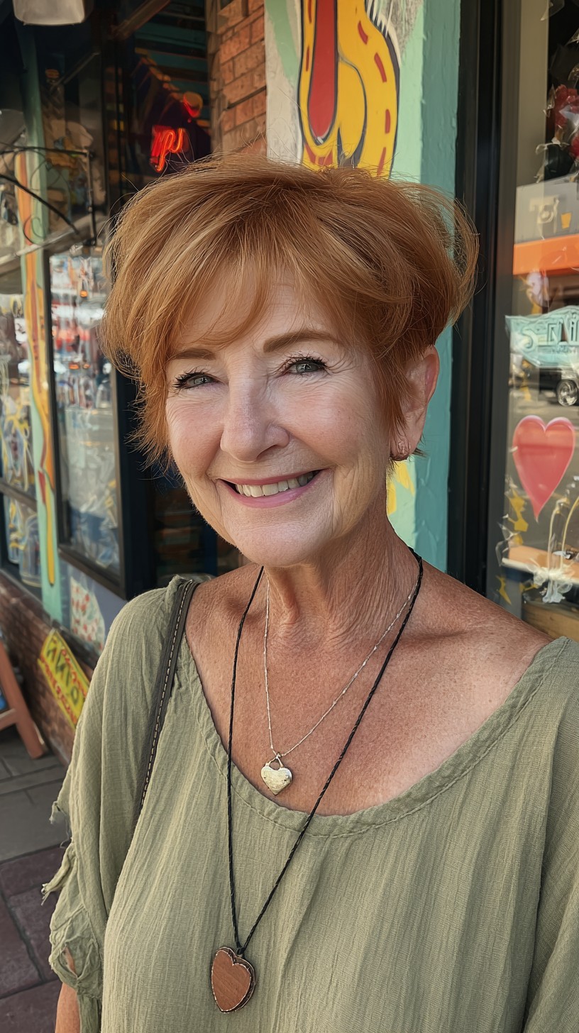 Vibrant Copper Top Knot with Soft Bangs