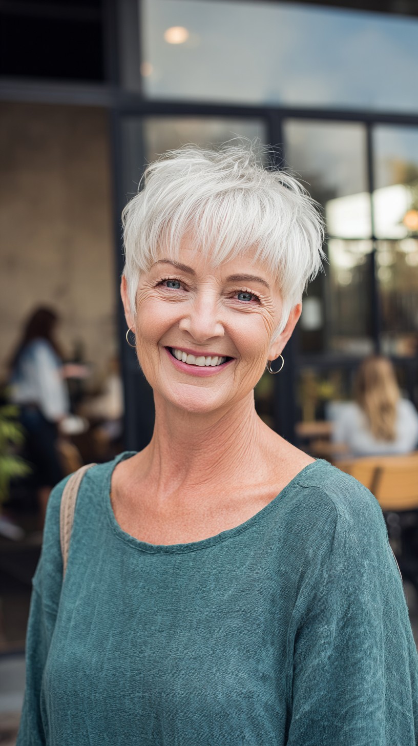 Vibrant Silver Textured Pixie for Over 60