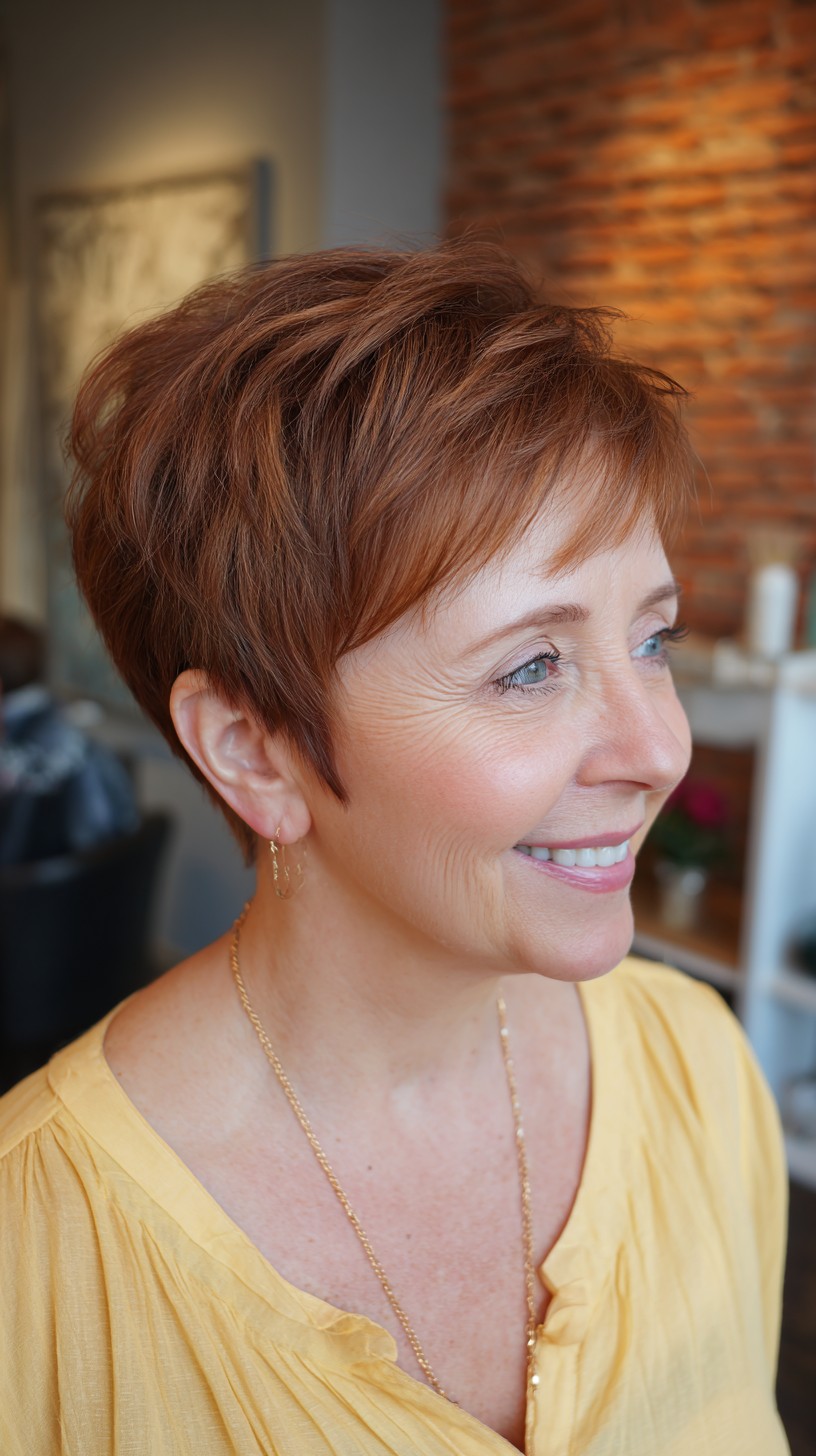 Warm Auburn Textured Pixie with Soft Volume