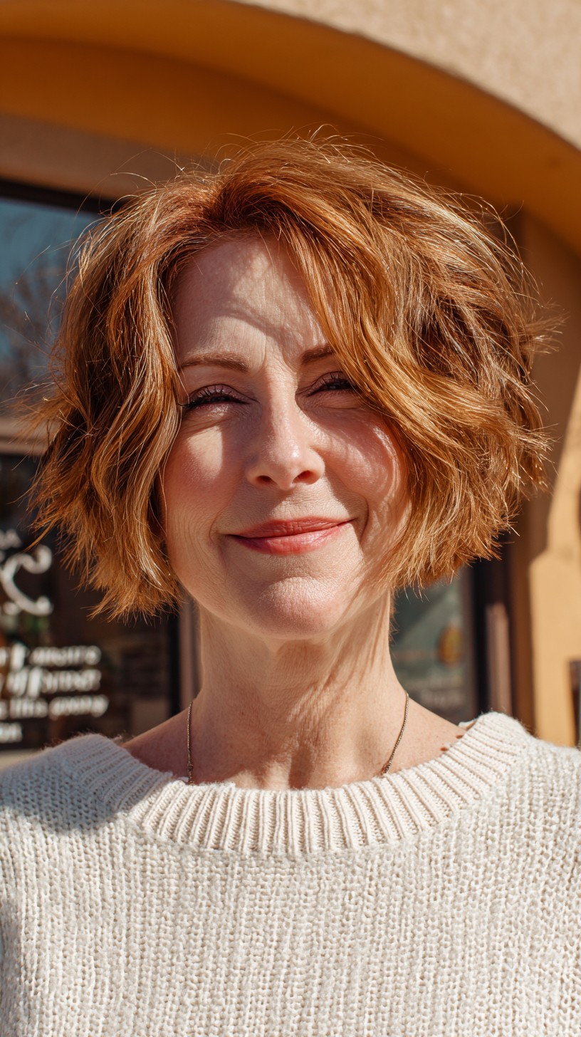 Warm Auburn Tousled Bob with Texture