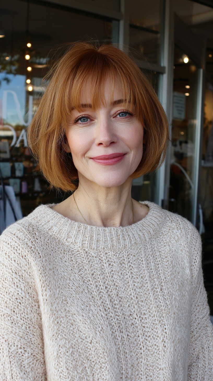 Autumn-Copper Layered Bob with Sharp Bangs