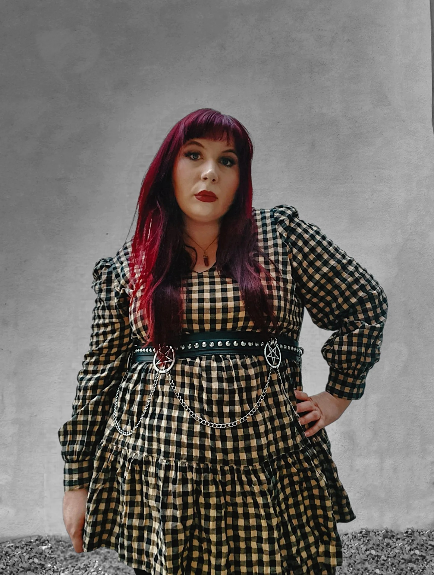 Bold Crimson Waves with Full Fringe Gothic Long Hair