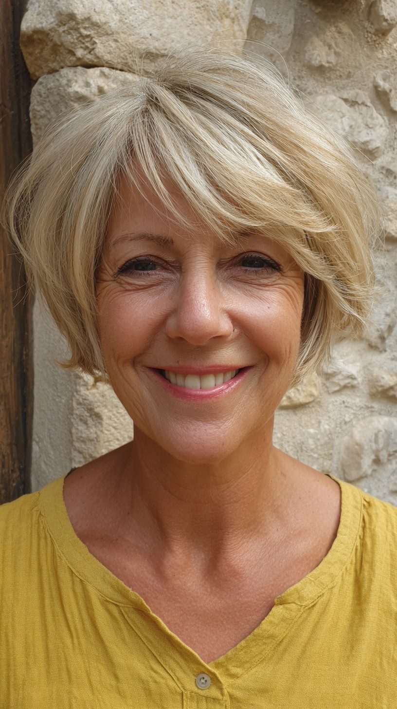 Bright Blonde Layered Bob with Textured Waves