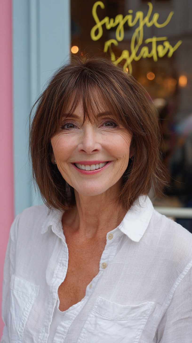 Brunette Textured Bob with Light Feathering