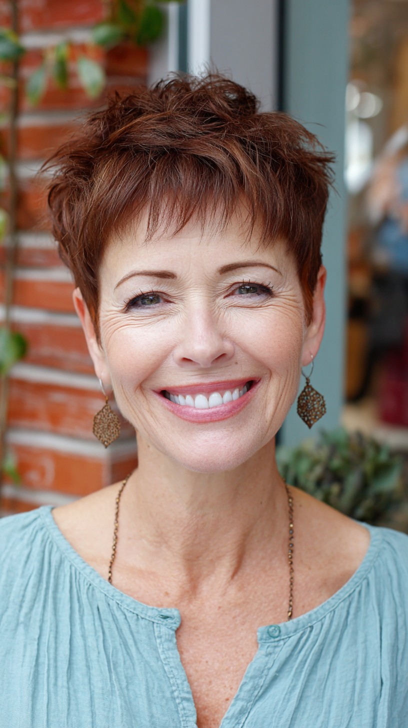 Brunette Textured Pixie with Defined Layers