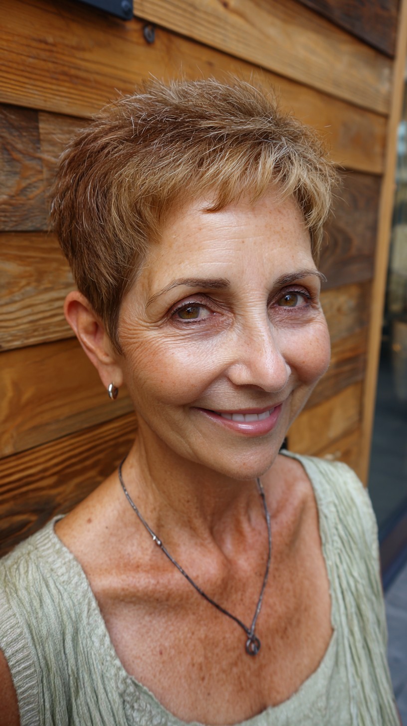Charming Caramel Tousled Pixie for Mature Fine Hair