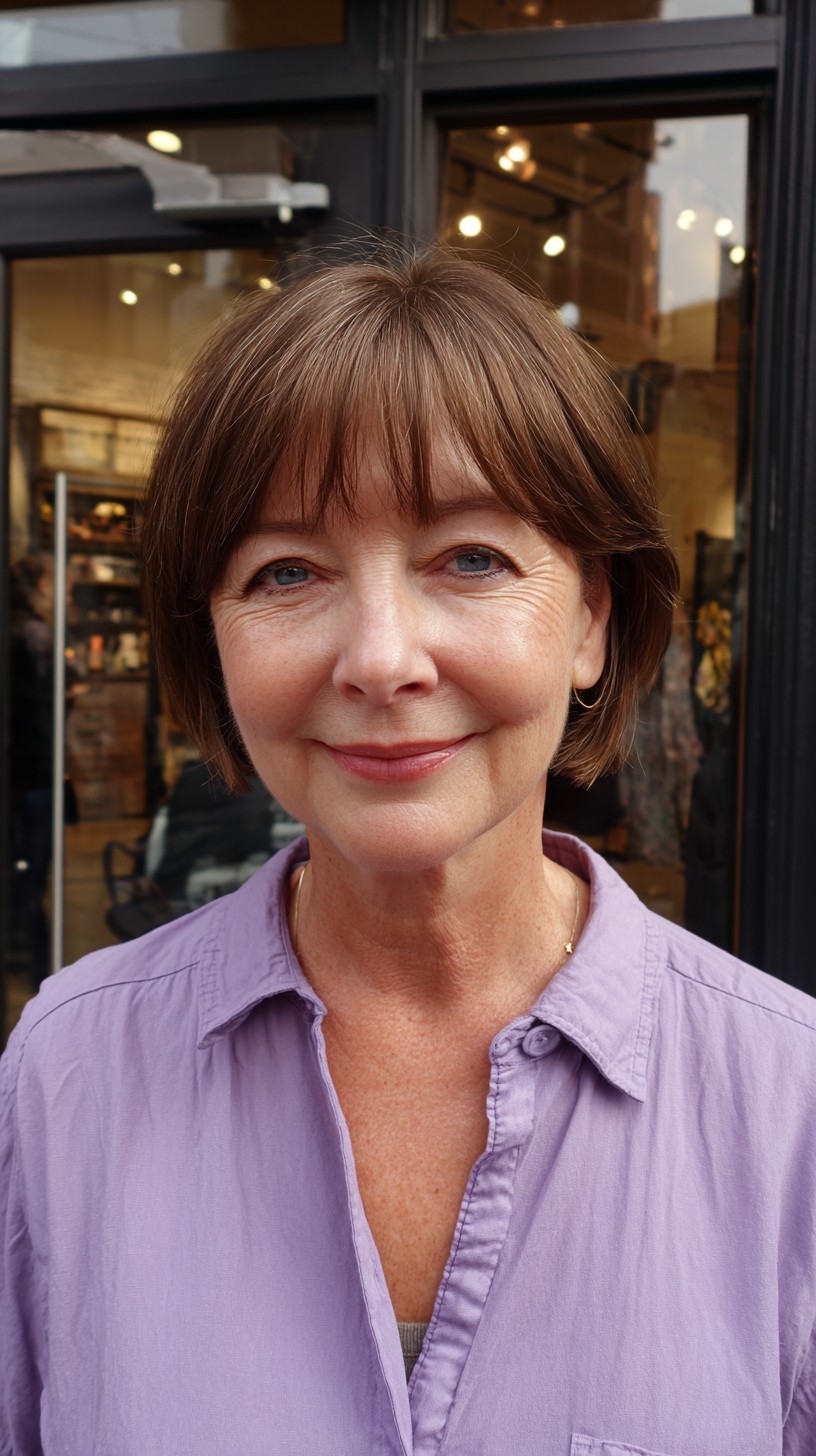 Chestnut Brown Bob with Textured Fringe