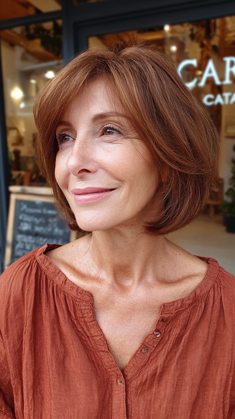 Chic Cinnamon Layered Bob for Thinning Hair