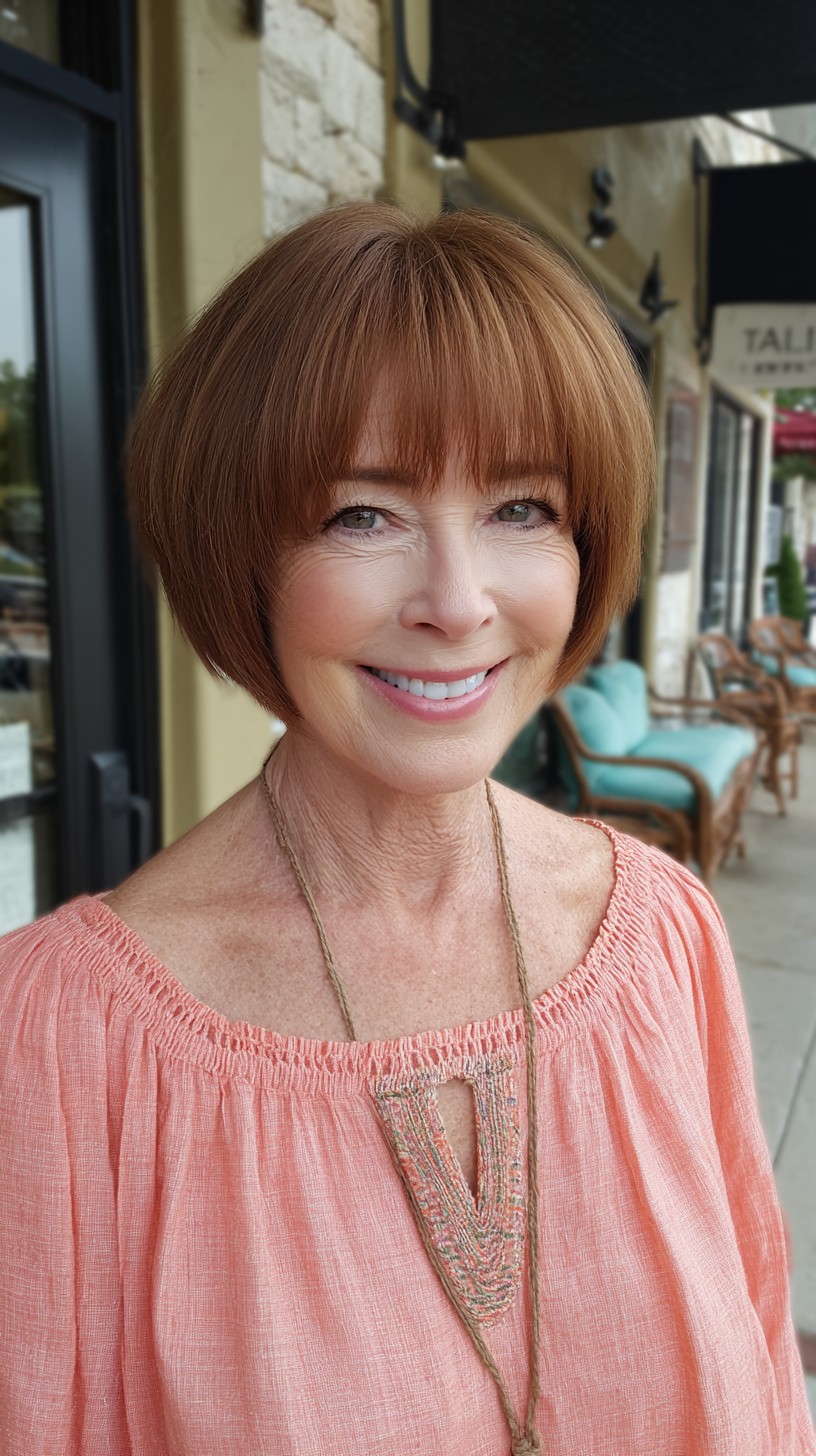 Classic Auburn Bob with Precision Bangs