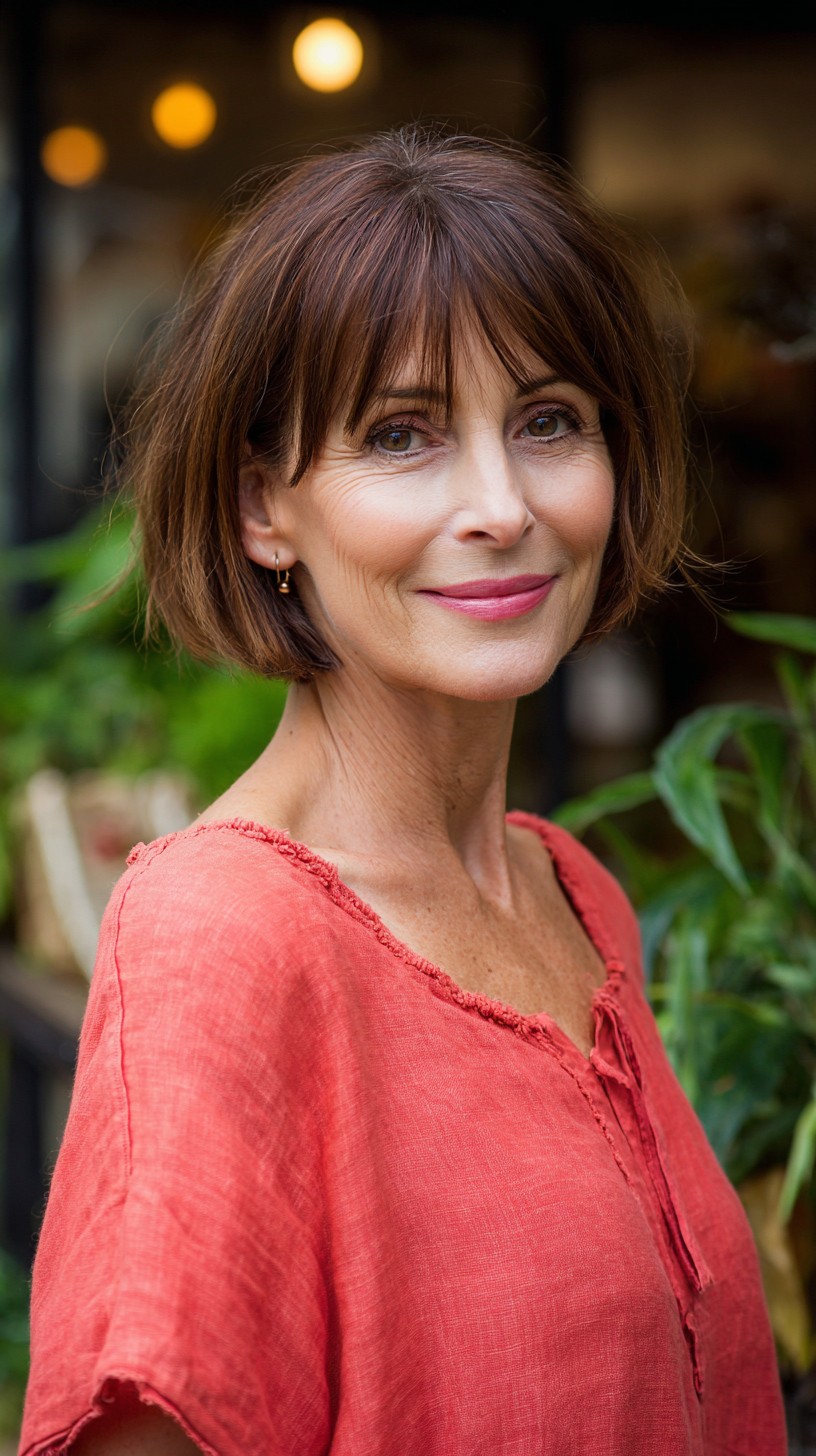 Copper-Red Textured Bob with Volumizing Bangs