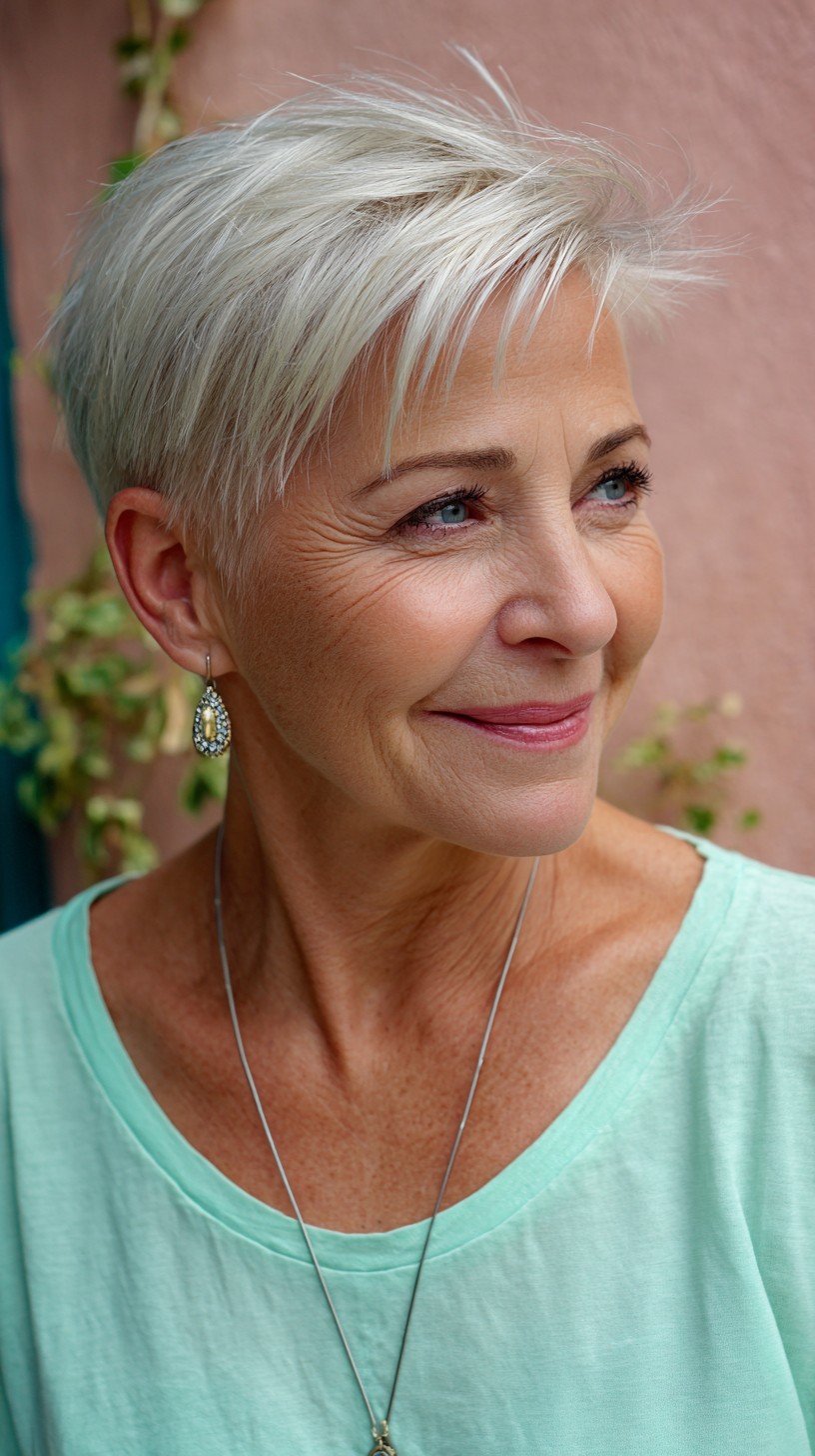 Effervescent Ash Blonde Layered Pixie