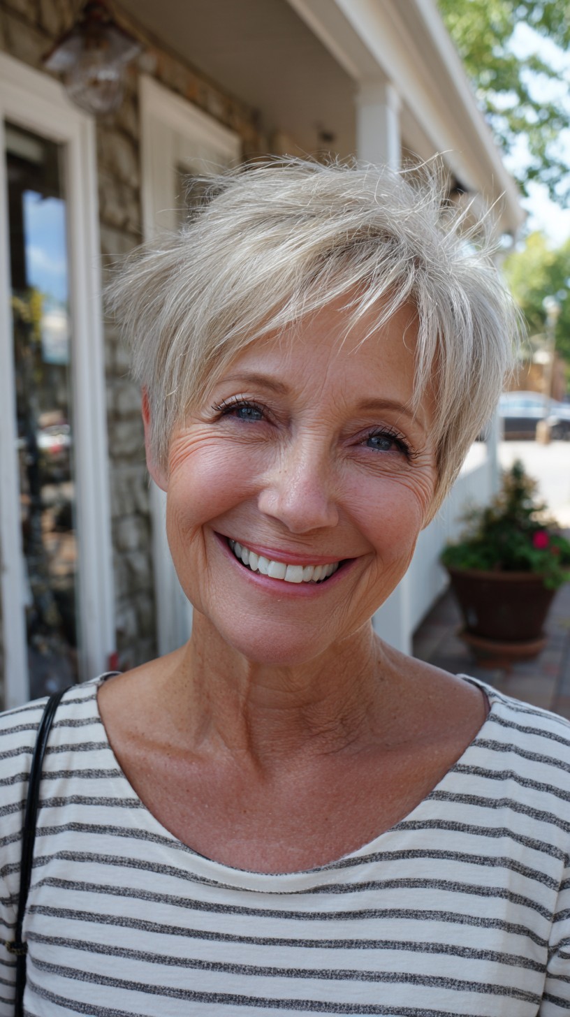 Effervescent Silver Layered Pixie for Delicate Hair