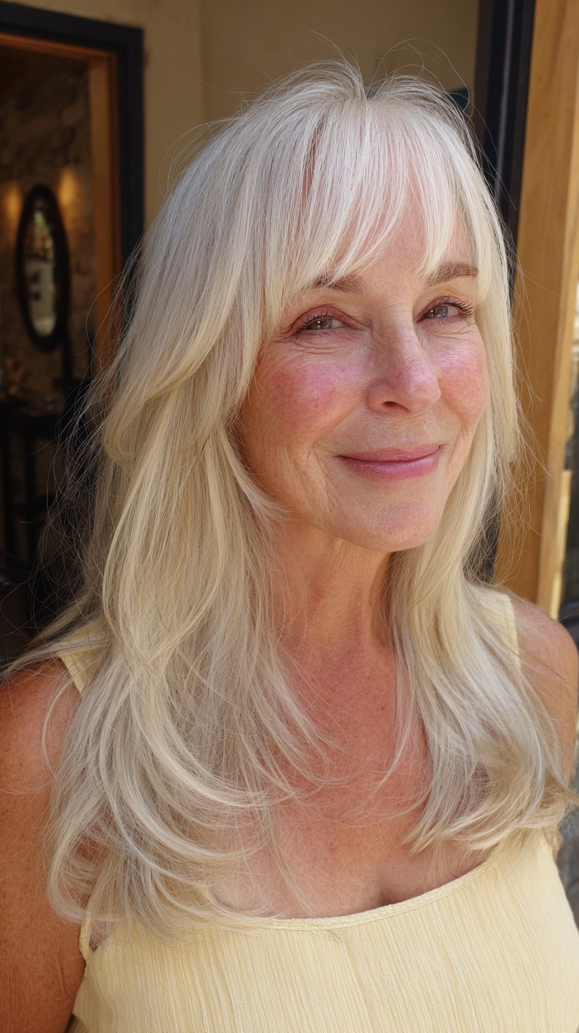 Elegant Platinum Waves with Soft Curtain Bangs