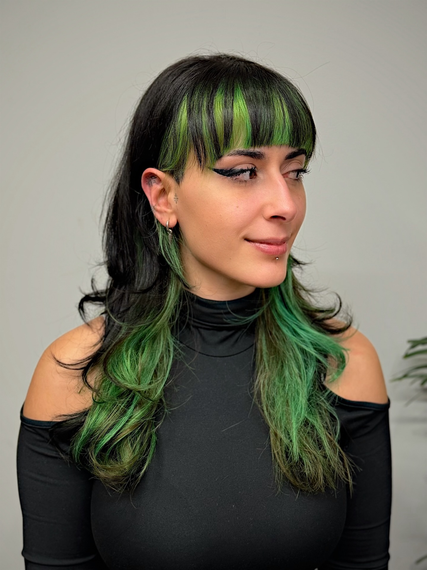 Emerald Bangs with Black and Green Tonal Layers