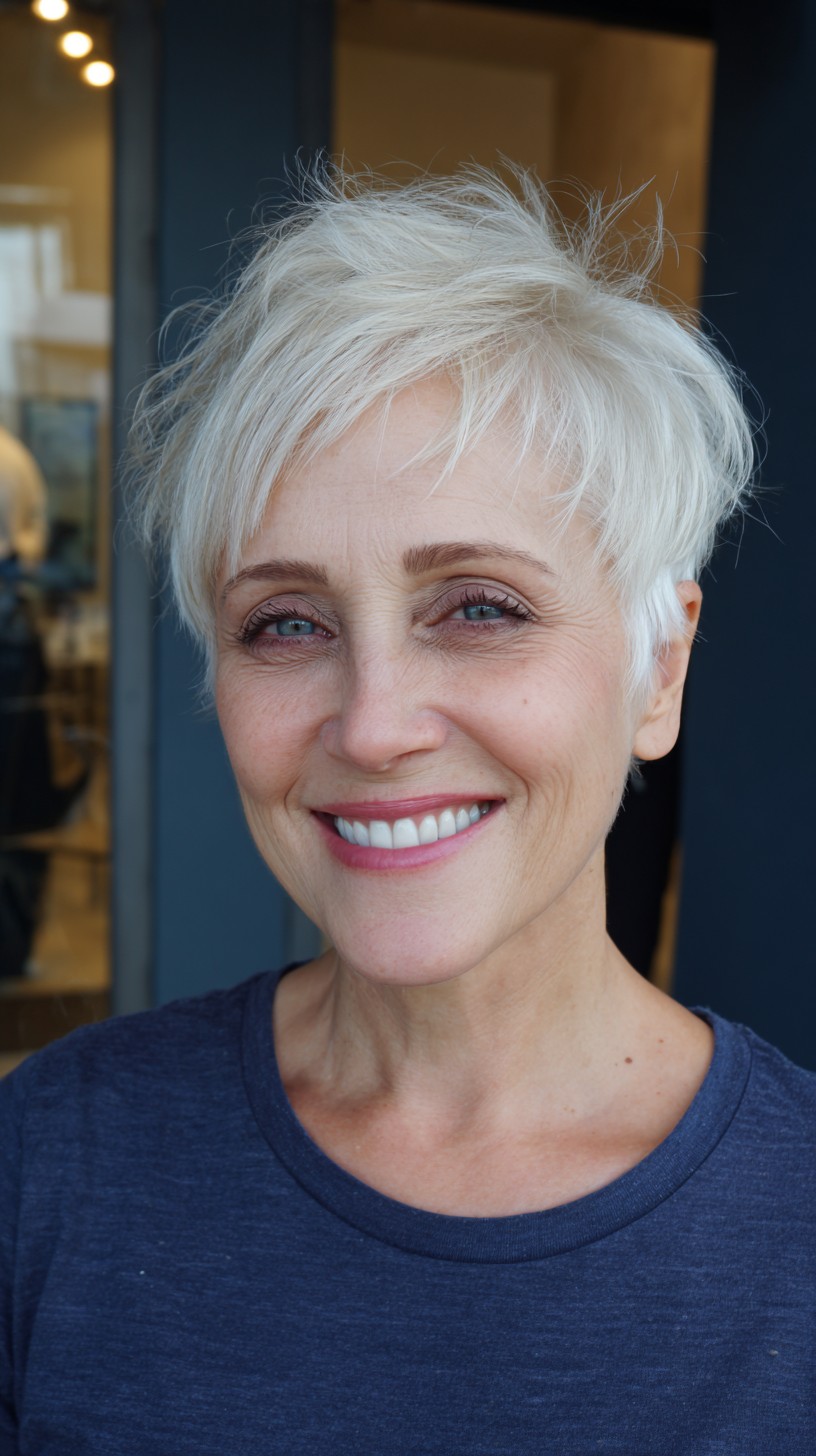 Feathered Platinum Pixie with Soft Contours