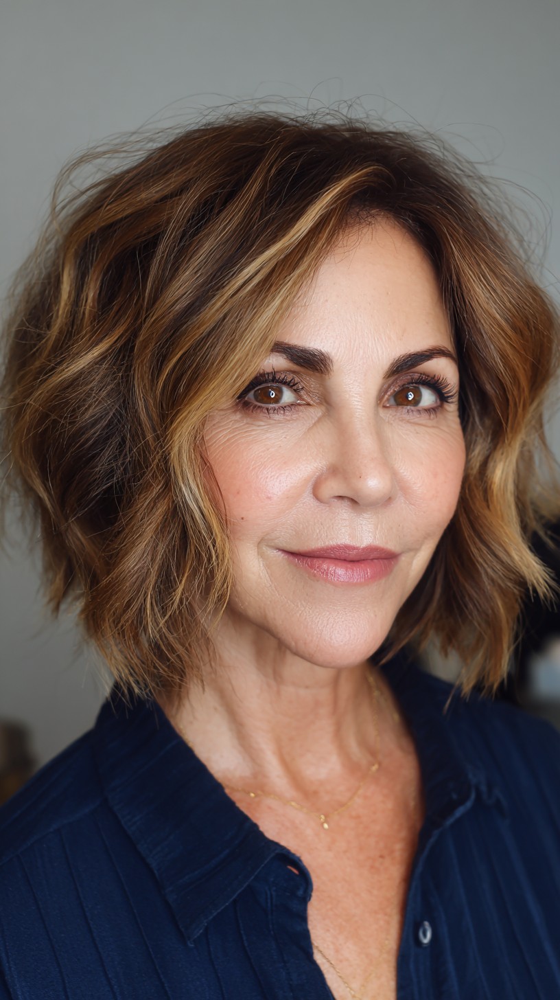 Layered Chestnut Waves with Soft Undercut
