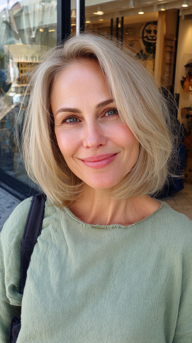 Light-Blonde Layered Bob with Natural Textures