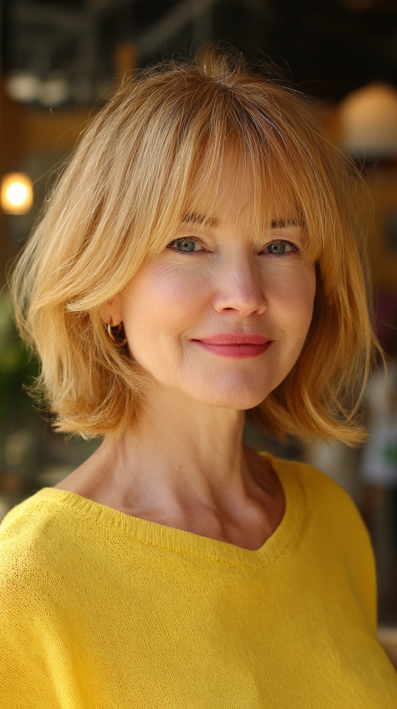 Light Honey-Blonde Bob with Feathered Bangs