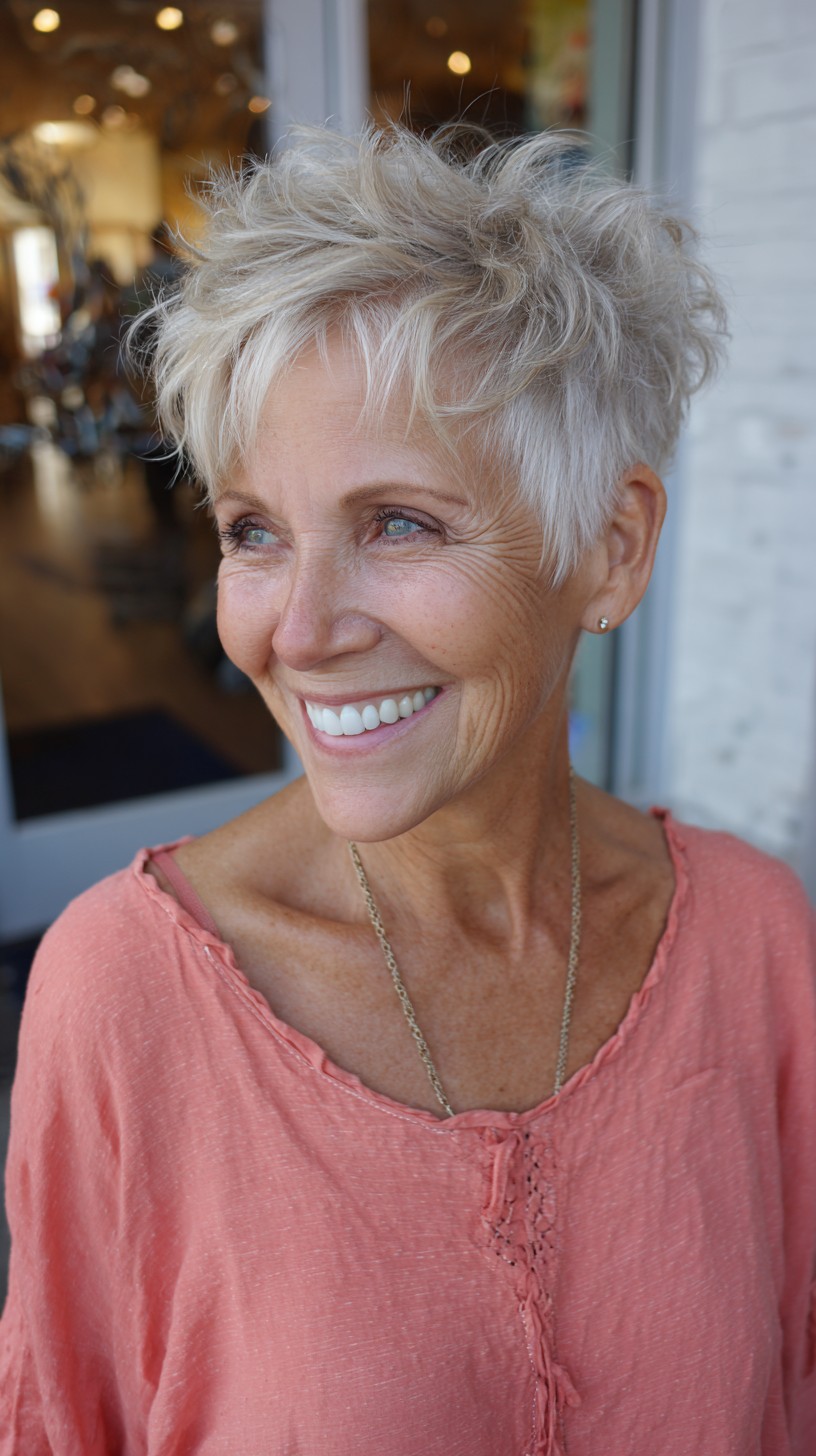 Lively Salt-and-Pepper Tousled Pixie