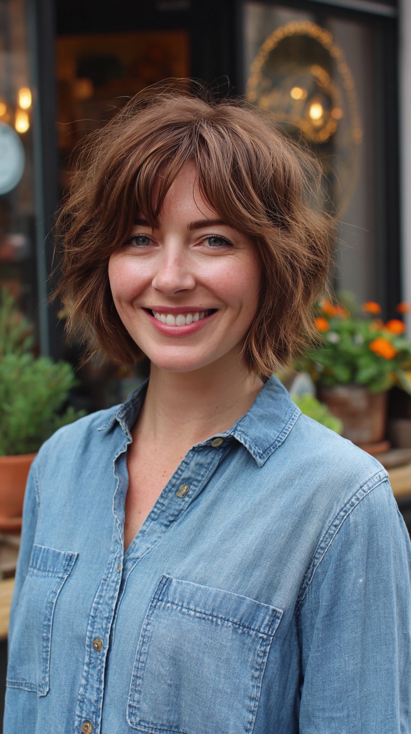 Lively Tousled Bob with Fringe for Mid-Age Charm