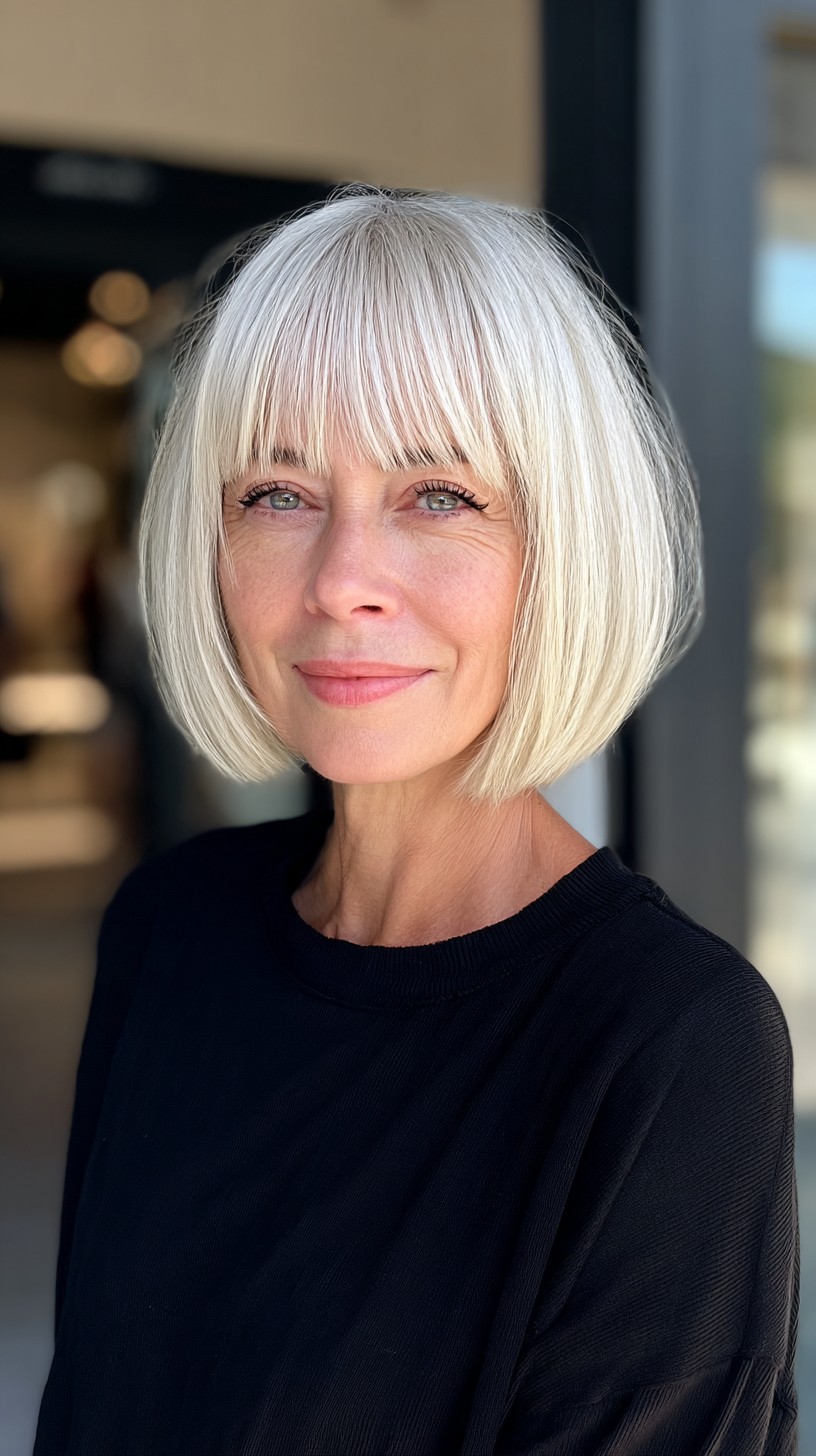 Platinum Precision Blunt Bob with Feathered Bangs