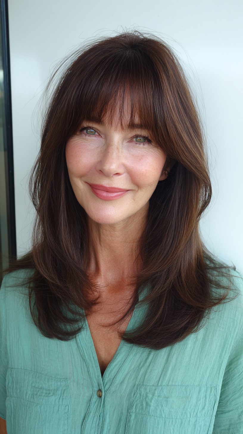 Radiant Chestnut Flow with Delicate Bangs