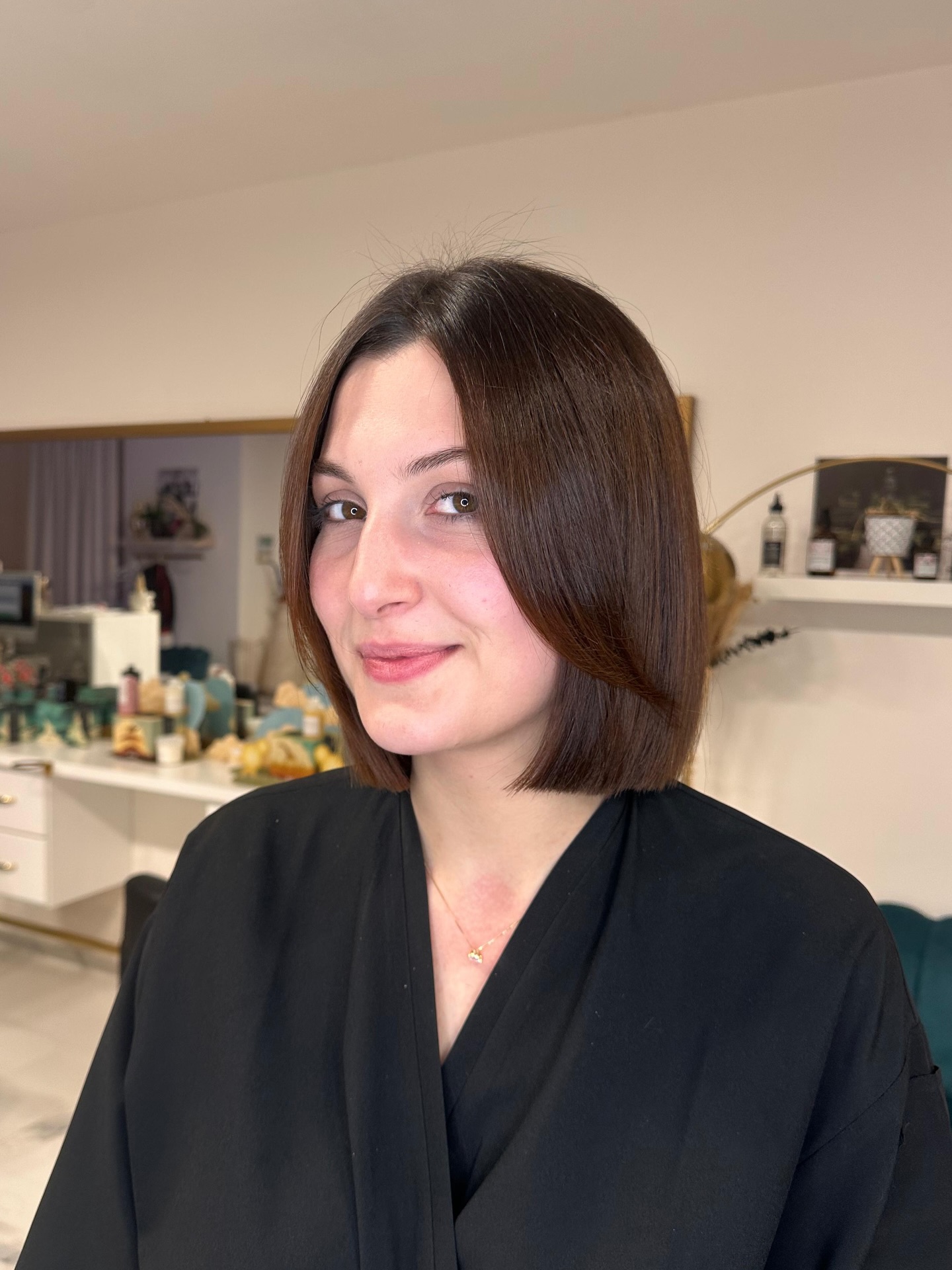 Rich Chestnut Midi Bob with Subtle Angling
