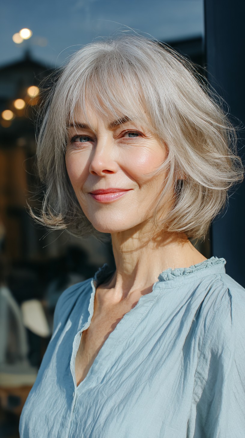 Silver Mist Layered Bob with Deconstructed Flair