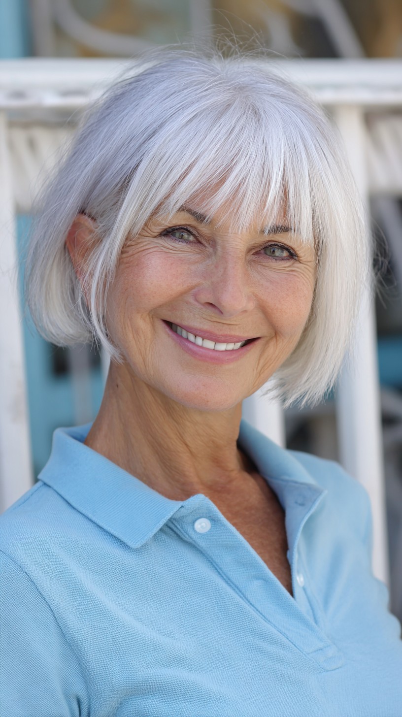 Sleek Silver Bob with Precision Bangs