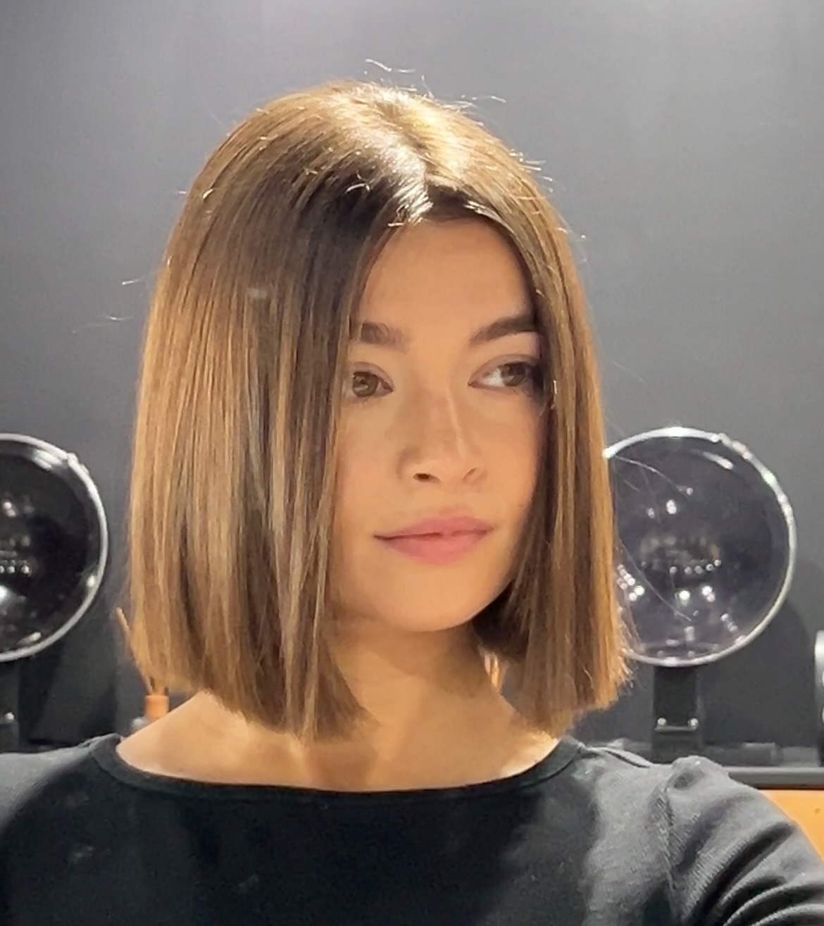 Smooth Walnut Straight Bob with Hint of Caramel