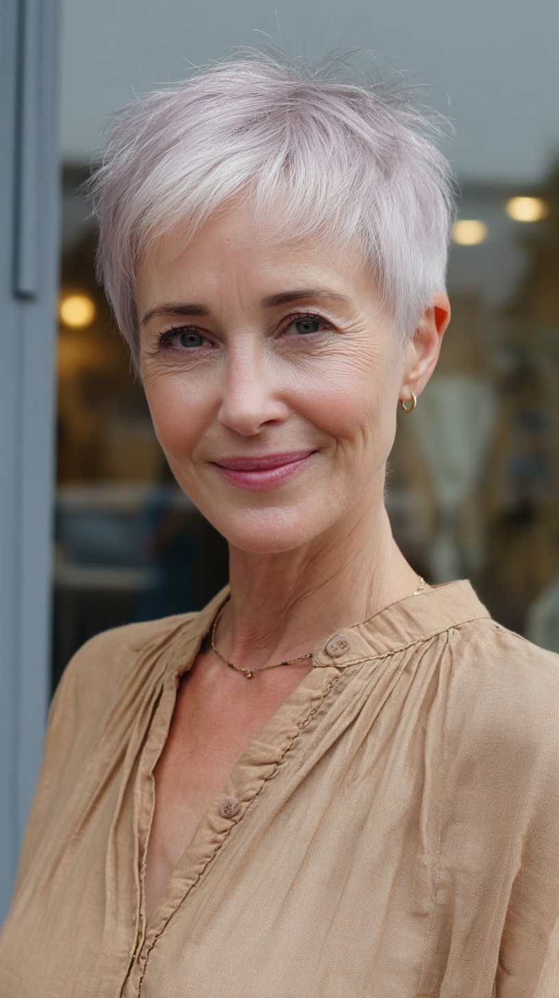 Soft Silver Wispy Pixie for Fine Hair