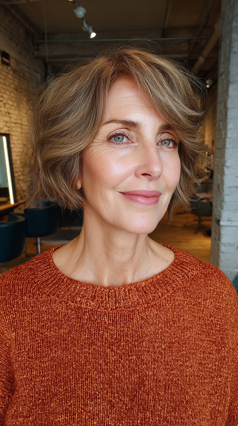 Soft-Tousled Caramel Blonde Bob