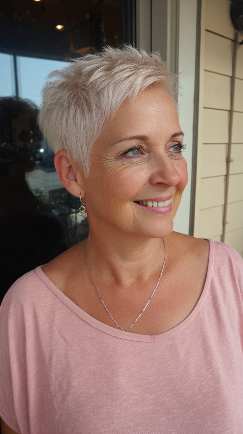 Softly Feathered Ice Blonde Pixie