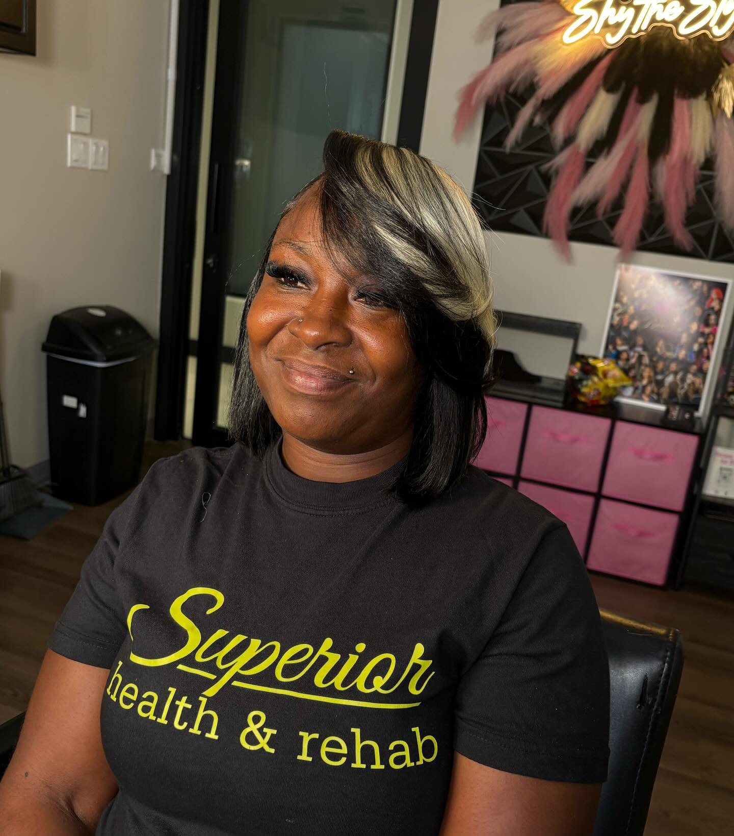 Stylish Side-Swept Bob with Bold Highlights