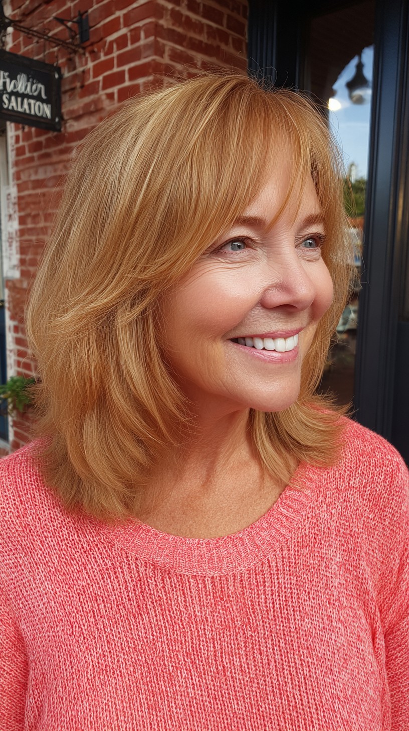 Sunlit Caramel Side-Swept Bob