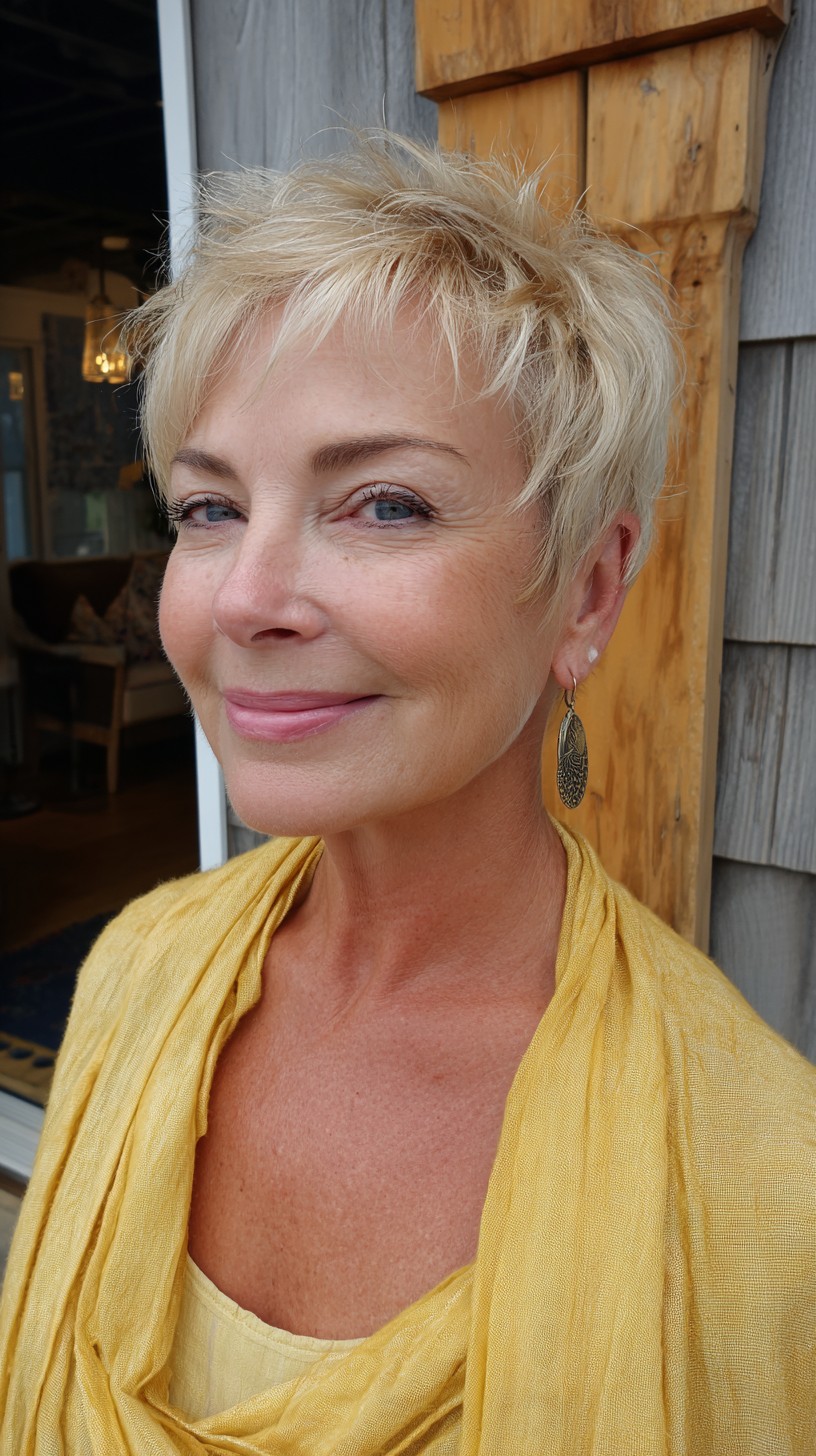 Textured Platinum Pixie Cut for Fine Hair