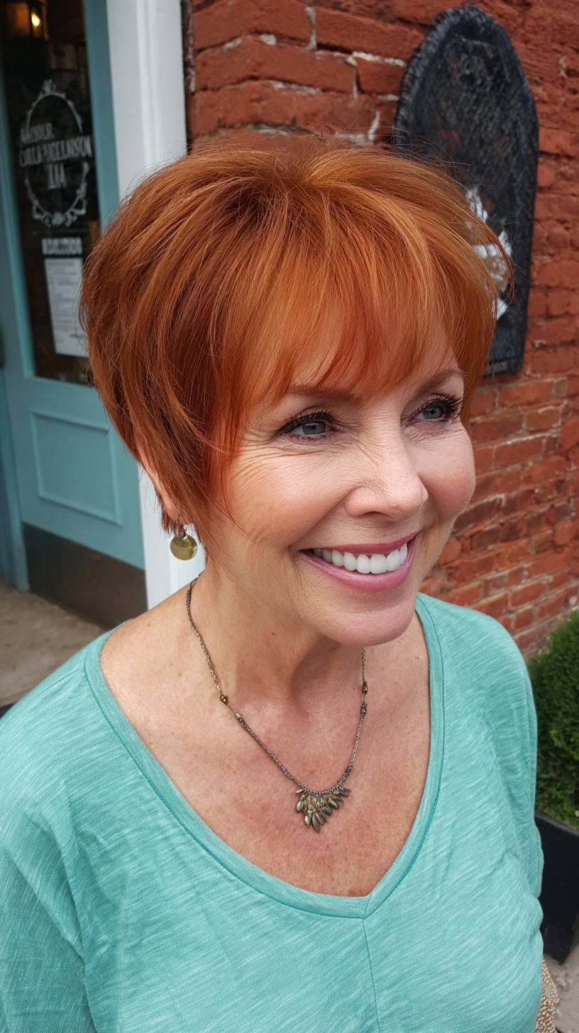 Vibrant Copper Pixie with Volume Enhancing Top