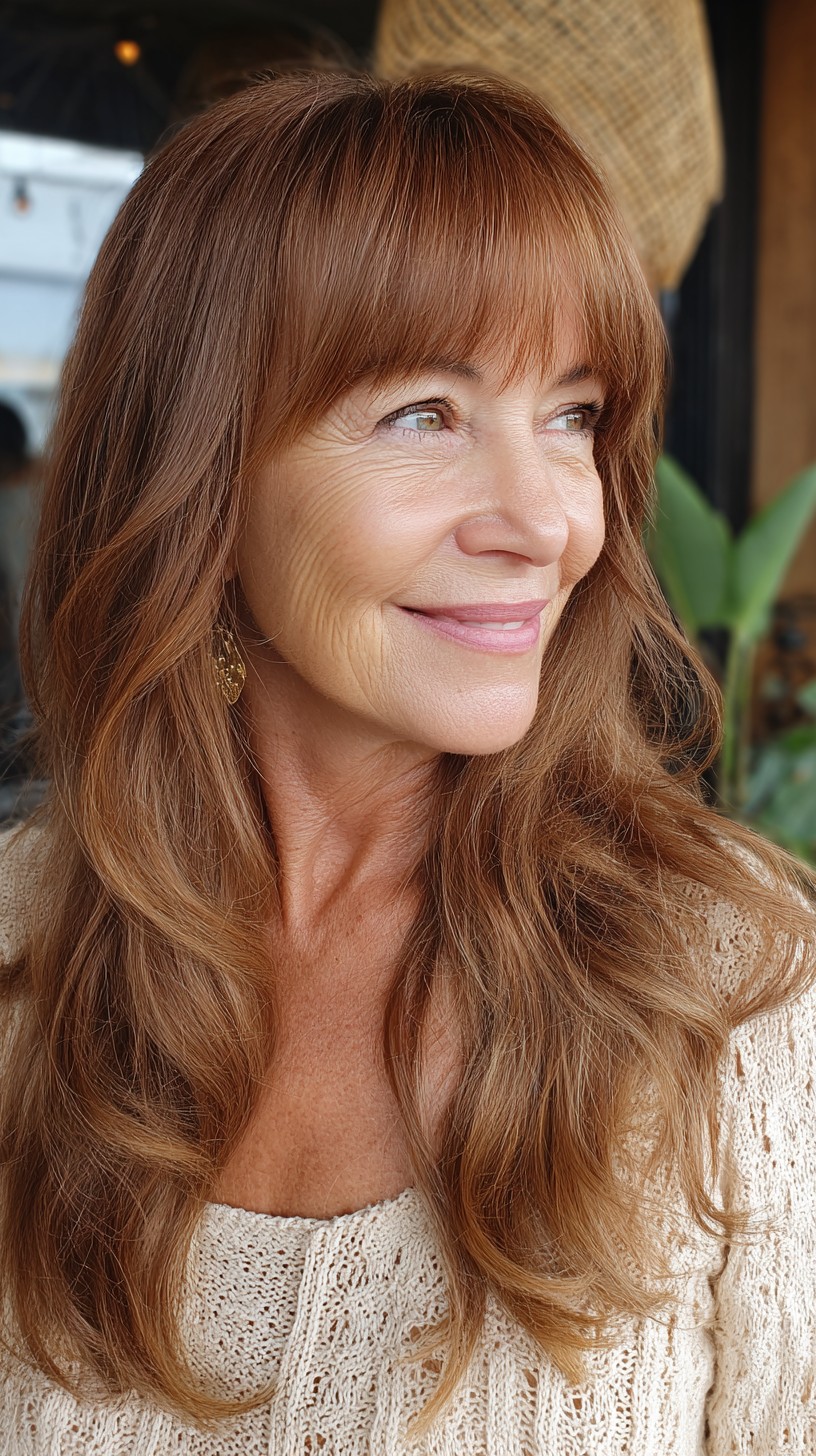 Warm Cinnamon Cascade with Feathered Bangs